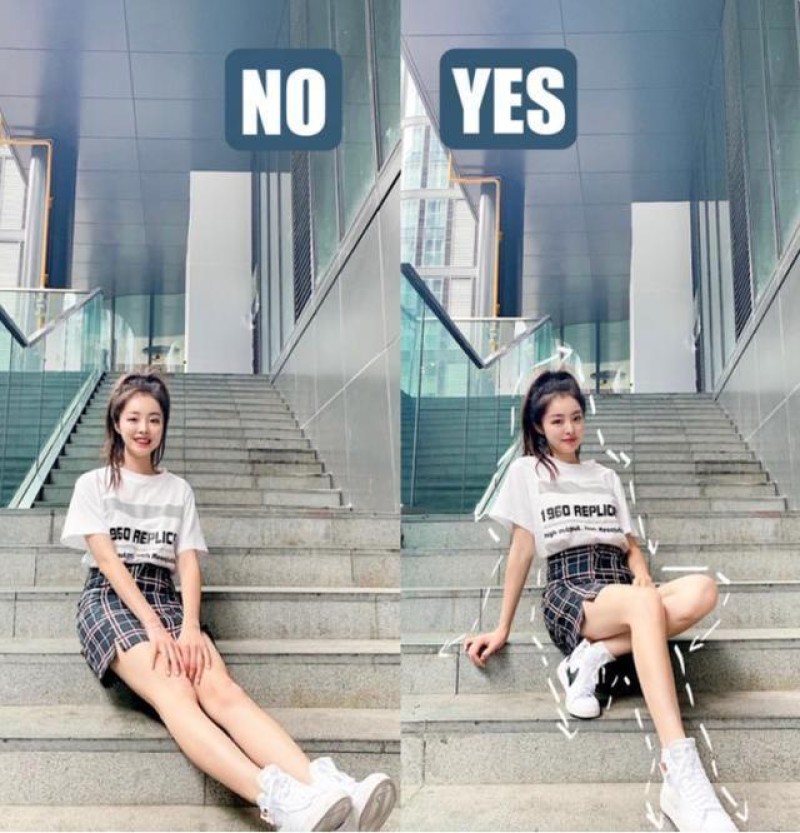 Mẹo chụp ảnh ở cầu thang khi mặc chân váy ngắn 
