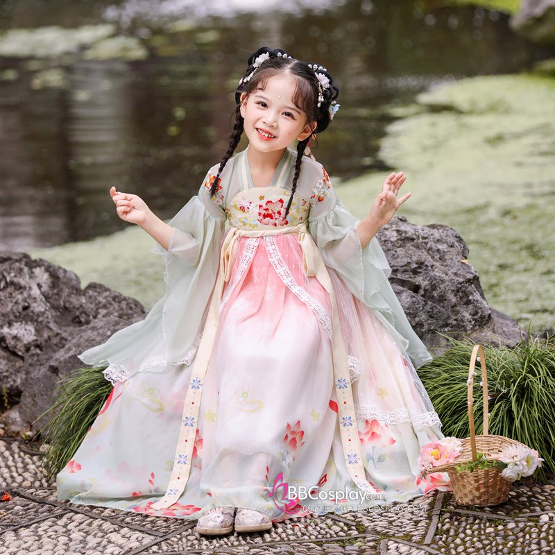Trang Phục Hằng Nga Cho Bé Thêu Thỏ Và Hoa